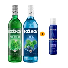 Výhodný balíček 1 ks Božkov Modrá 1L 19% + 1 ks Božkov Peprmint 1L 19% + Sprcha ve spreji Božkov