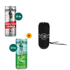 Výhodný balíček 12ks Captain Morgan & Cola RTD 0,25 L 5% + 12ks Captain Morgan Mojito RTD 0,25 L 5% + Reproduktor