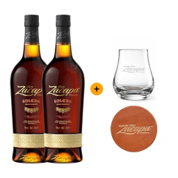 Výhodný balíček 2 ks Zacapa Solera 0,7 L 40% + 1 ks Degustační sklenice s koženým podtáckem Zacapa
